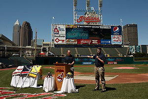 The Cleveland Indians announce the game at Progressive Field between Michigan and Ohio State. (Tim Brule)