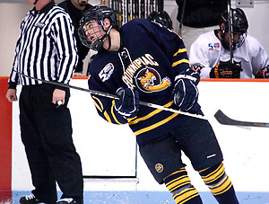 Jeremy Langlois (Quinnipiac - 17) celebrates his goal at 7:09 of the second period, giving Quinnipiac a 1-0 lead. (Shelley M. Szwast)