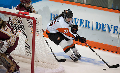 2012/03/17 - RIT's Kourtney Kunichika skates behind the Norwich net during the NCAA Division-3 National Championship game in Rochester, N.Y. on March 17th, 2011. RIT defeated Norwich 4-1. (Mike Bradley)