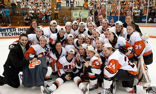 2012/03/17 - RIT celebrates after defeating Norwich 4-1 to win the NCAA Division-3 Championship. (Mike Bradley)