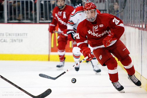 14 Feb 2014: Grant Besse (OSU - 21)  Ohio State beat the University of Wisconsin 2-1 at Value City Arena in Columbus, OH. (©Rachel Lewis)