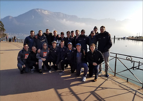 Hobart hockey team at Lac d'Annecy in France during trip over Christmas break. (Cooke, Paige/Andrew Mason)