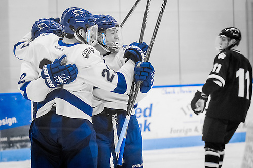 The B-F-F (Bloom-Fleurent-Fleurent) line at the University of New England has already celebrated 51 goals between them in 2016-17. (Photo by David Bates - Photografix Studio)
