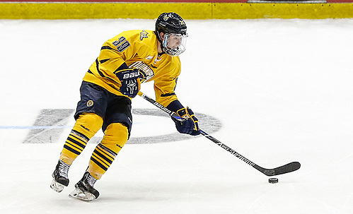 March 19, 2016:  Quinnipiac Bobcats forward Andrew Taverner (39) skates with the puck during 2016 ECAC Tournament Championship game between Harvard University and Quinnipiac University at Herb Brooks Arena in Lake Placid, NY. (John Crouch/J. Alexander Imaging)