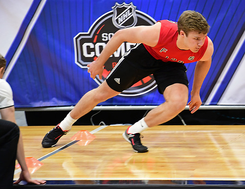 Joshua Norris, an incoming Michigan commit, takes part in the 2017 NHL Combine earlier this month in Buffalo (photo: Hickling Images)