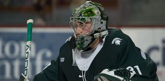 4 Nov 17: The University of Minnesota Golden Gophers host the Michigan State University Spartans in a B1G matchup at 3M Arena at Mariucci in Minneapolis, MN. (Jim Rosvold/University of Minnesota)