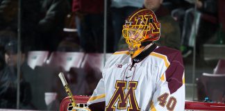 26 Jan 18: The University of Minnesota Golden Gophers host the University of Notre Dame Fighting Irish in a B1G matchup at 3M Arena at Mariucci in Minneapolis, MN. (Jim Rosvold/USCHO.com)