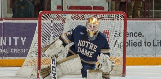 26 Jan 18: The University of Minnesota Golden Gophers host the University of Notre Dame Fighting Irish in a B1G matchup at 3M Arena at Mariucci in Minneapolis, MN. (Jim Rosvold/USCHO.com)