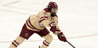 Daryl Watts (BC - 9) - The Boston College Eagles defeated the visiting University of Vermont Catamounts 2-1 on Saturday, January 20, 2017, at Kelley Rink in Conte Forum in Chestnut Hill, Massachusetts. (Melissa Wade)