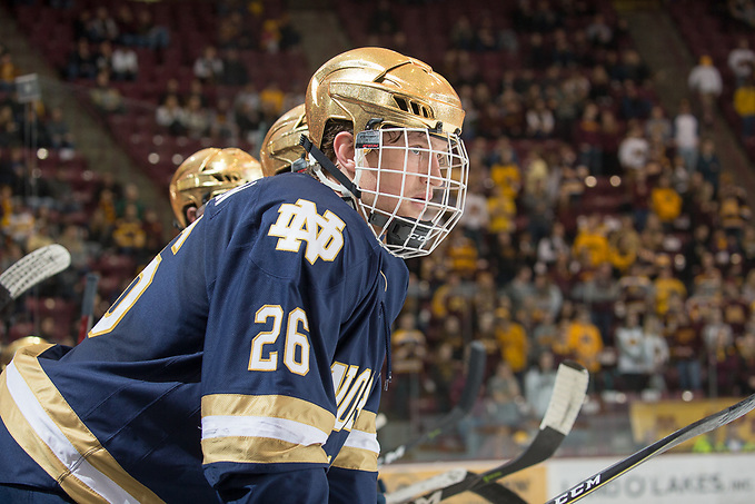 26 Jan 18: The University of Minnesota Golden Gophers host the University of Notre Dame Fighting Irish in a B1G matchup at 3M Arena at Mariucci in Minneapolis, MN. (Jim Rosvold/USCHO.com)