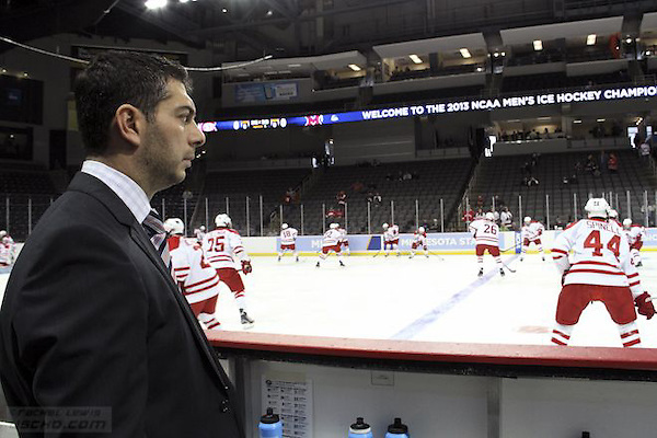 31 MAR 2013: MIami Head Coach Enrico Blasi. Miami University plays St. Cloud State University in the NCAA Midwest Regional finals at the Huntington Center in Toledo, OH. The winner of this game goes to the Frozen Four in Pittsburgh. (USCHO - Rachel Lewis) (©Rachel Lewis)
