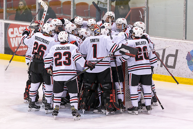 2018 November 10 St.Cloud State University hosts Denver in a NCHC contest at the Herb Brooks National Hockey Center in St. Cloud, MN (Bradley K. Olson)