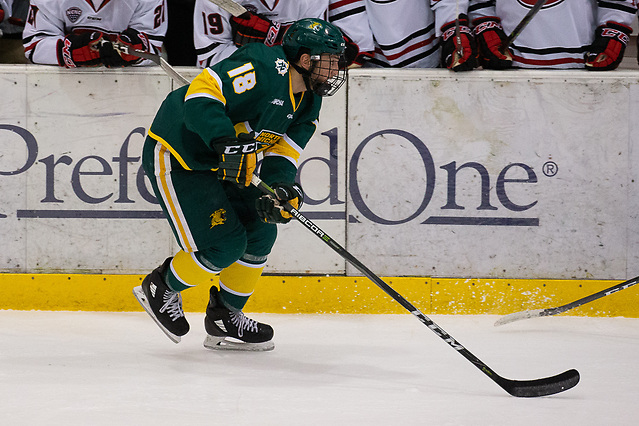 19 Oct 18:  Joseph Nardi (Northern Michigan - 18). The St. Cloud State University Huskies host the Northern Michigan University Wildcats in a non-conference matchup at the Herb Brooks National Hockey Center in St. Cloud, MN. (Jim Rosvold)