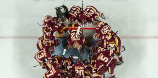 5 Apr 18: The University of Minnesota Duluth plays against the Ohio State University in a national semifinal of the the 2018 NCAA Division 1 Men