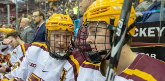 1 Feb 19: The University of Minnesota Golden Gophers host the University of Michigan Wolverines in B1G matchup at 3M at Mariucci Arena in Minneapolis, MN. (Jim Rosvold)