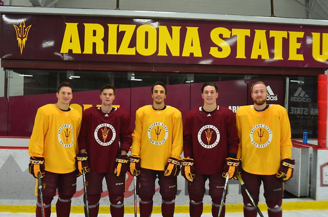 The Arizona State senior class of 2019 is comprised of (left to right) Anthony Croston, Jack Rowe, Dylan Hollman, Jake Clifford and Jakob Stridsberg (photo: Greg Cameron)