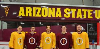 The Arizona State senior class of 2019 is comprised of (left to right) Anthony Croston, Jack Rowe, Dylan Hollman, Jake Clifford and Jakob Stridsberg (photo: Greg Cameron)