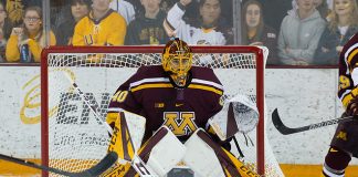 6 Oct 18: Mat Robson (Minnesota - 40). The University of Minnesota Golden Gophers play against the University of Minnesota Duluth Bulldogs in a non-conference matchup at AMSOIL Arena in Duluth, MN. (Jim Rosvold/University of Minnesota)