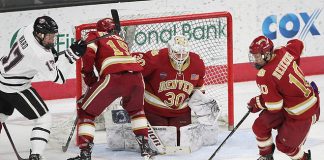 Denver beat Nebraska-Omaha 4-1 Friday night at Baxter Arena. (Photo by Michelle Bishop) (Michelle Bishop)