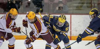 8 Mar 19: The University of Minnesota Golden Gophers host the University of Michigan Wolverines in quarterfinal round of the 2019 B1G Men