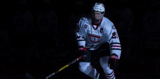 Jimmy Schuldt (SCSU-22) 16 October 28 Alabama Huntsville and St. Cloud State University meet in a non conference contest at the Herb Brooks National Hockey Center (Bradley K. Olson)