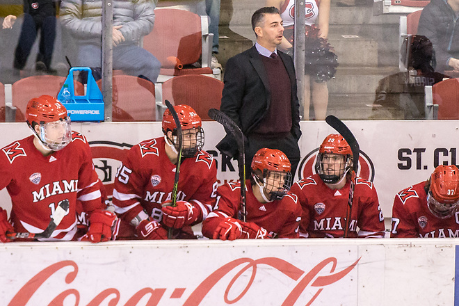 Enrico Blasi 2019 February 1 St.Cloud State University hosts Miami of Ohio  in a NCHC matchup at the Herb Brooks National Hockey Center (Bradley K. Olson)