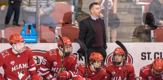 Enrico Blasi 2019 February 1 St.Cloud State University hosts Miami of Ohio in a NCHC matchup at the Herb Brooks National Hockey Center (Bradley K. Olson)