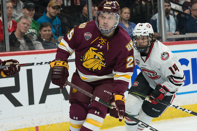 Peter Krieger (Minnesota-Duluth-25) 2019 March 23 University of Minnesota Duluth and St. Cloud State University meet in the championship game of the NCHC Frozen Face Off at the Xcel Energy Center in St. Paul, MN (Bradley K. Olson)