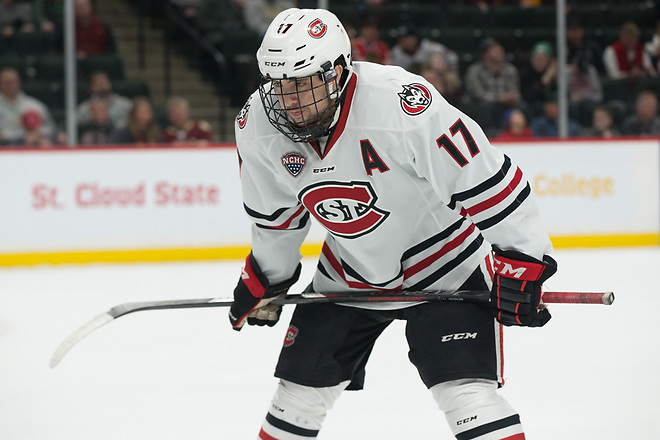 Jacob Benson (SCSU-17) 2019 March 23 University of Minnesota Duluth and St. Cloud State University meet in the championship game of the NCHC  Frozen Face Off at the Xcel Energy Center in St. Paul, MN (Bradley K. Olson)