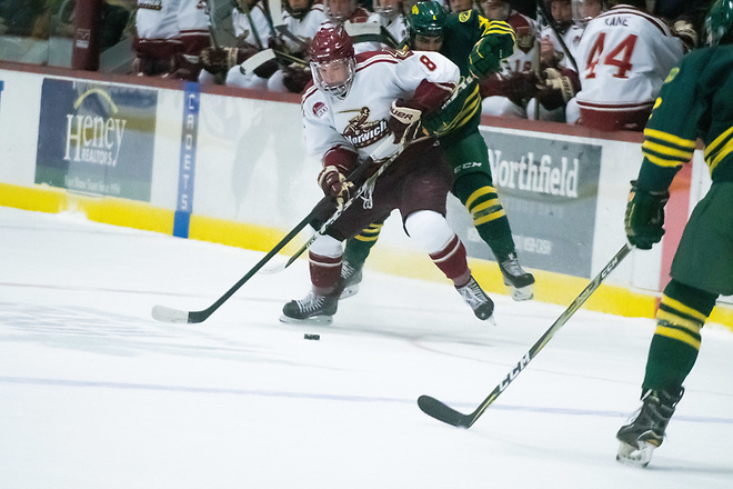 Felix Brassard of Norwich scored the overtime winner to send the Cadets past UNE to Frozen Four. (Norwich Athletics)