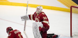 11 Apr 19: The University of Massachusetts Minutemen play against the Denver University Pioneer in a national semifinal of the 2019 NCAA Division I Men