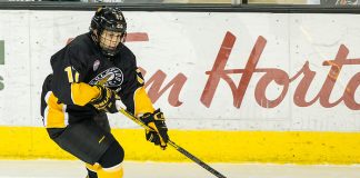 Westin Michaud (Colorado College-17) 2019 January 12 University of North Dakota hosts Colorado College in a NCHC matchup at the Ralph Engelstad Arena in Grand Forks, ND (Bradley K. Olson)