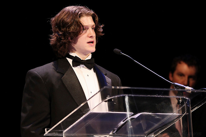 15 Mar 12: Torey Krug (MSU) wins the CCHA Player of the Year and Best Offensive Defenseman awards at the CCHA Awards held at the Fox Theatre in Detroit, MI. (©Rachel Lewis)