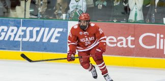 14 Nov.15 The University of North Dakota hosts Miami of Ohio in a NCHC matchup at the Ralph Engelstad Arena in Grand Forks, ND Justin Greenberg (Miami of Ohio-26) (Bradley K. Olson)