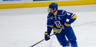 5 Dec 14: Colton Parayko (Alaska - 4). The Minnesota State University Mavericks host the University of Alaska Fairbanks Nanooks in a WCHA conference matchup at the Verizon Wireless Center in Mankato, MN. (Jim Rosvold)