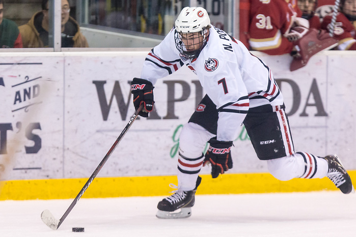 Nick Poehling (SCSU-7) 2018 November 10 St.Cloud State University hosts Denver in a NCHC contest at the Herb Brooks National Hockey Center in St. Cloud, MN (Bradley K. Olson)