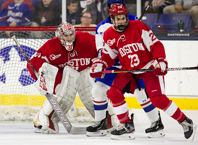 LOWELL, MA - OCTOBER 25: Sam Tucker #31 of the Boston University Terriers. The UMass-Lowell River Hawks play host to the Boston University Terriers during NCAA men's hockey at the Tsongas Center on October 24, 2019 in Lowell, Massachusetts. (Photo by Rich Gagnon) (Rich Gagnon)
