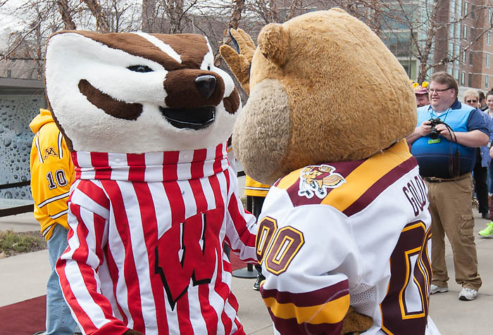 20 Mar 15: The University of Wisconsin Badger play against the University of Minnesota Golden Gophers in a National Semifinal matchup at the 2015 Women's Frozen Four at Ridder Arena in Minneapolis, MN. (Jim Rosvold)
