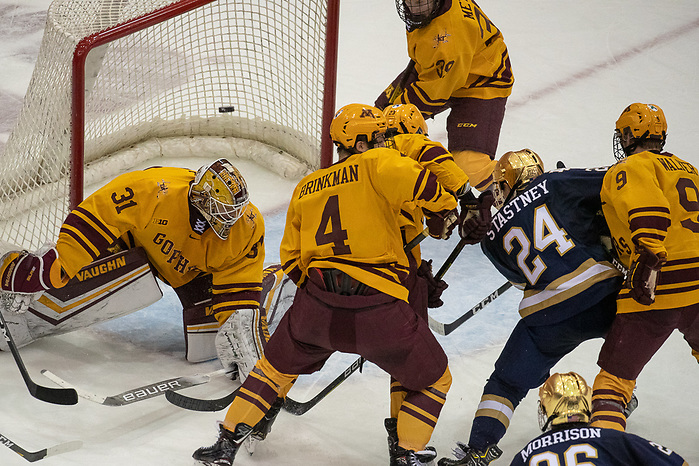 02 Nov 19: Spencer Stastney (Notre Dame - 24) goal. The University of Minnesota Golden Gopher host the University of Notre Dame Fighting Irish in a B1G matchup at 3M Arena at Mariucci in Minneapolis, MN. (Jim Rosvold)