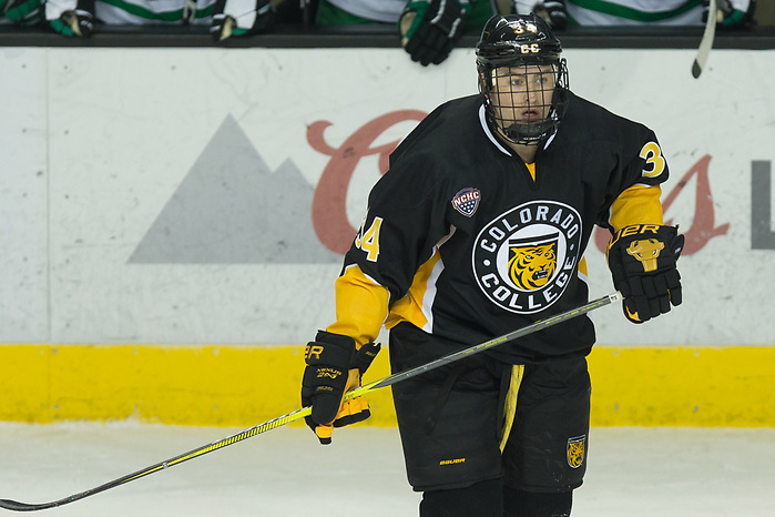 Chris Wilkie (Colorado College-34) 2019 January 12 University of North Dakota hosts Colorado College in a NCHC matchup at the Ralph Engelstad Arena in Grand Forks, ND (Bradley K. Olson)