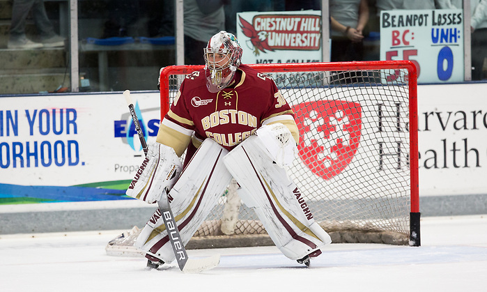 DURHAM, NH - NOVEMBER 1: Spencer Knight #30 of the Boston College Eagles. The Boston College Eagles visit the New Hampshire Wildcats during NCAA men's hockey at the Whittemore Center on November 1, 2019 in Durham, New Hampshire. The Wildcats won 1-0 in overtime. (Photo by Rich Gagnon/USCHO) (Rich Gagnon)