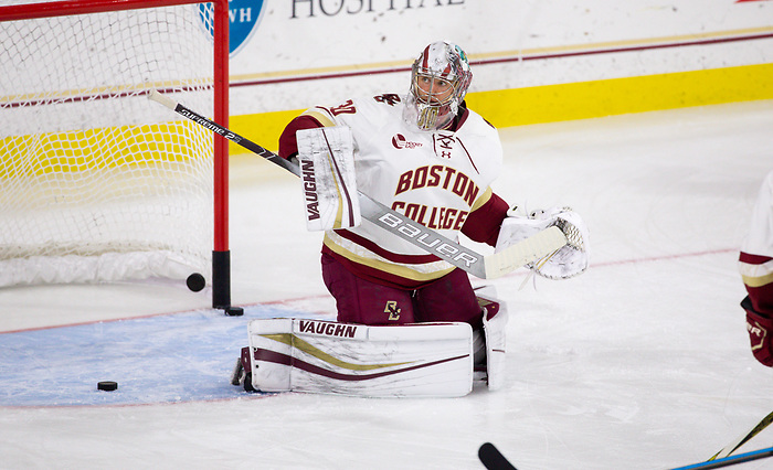 CHESTNUT HILL, MA - NOVEMBER 26: Spencer Knight #30 of the Boston College Eagles tends goal against the Yale Bulldogs during NCAA men's hockey at Kelley Rink on November 26, 2019 in Chestnut Hill, Massachusetts. The Eagles won 6-2. (Photo by Rich Gagnon/USCHO) (Rich Gagnon)