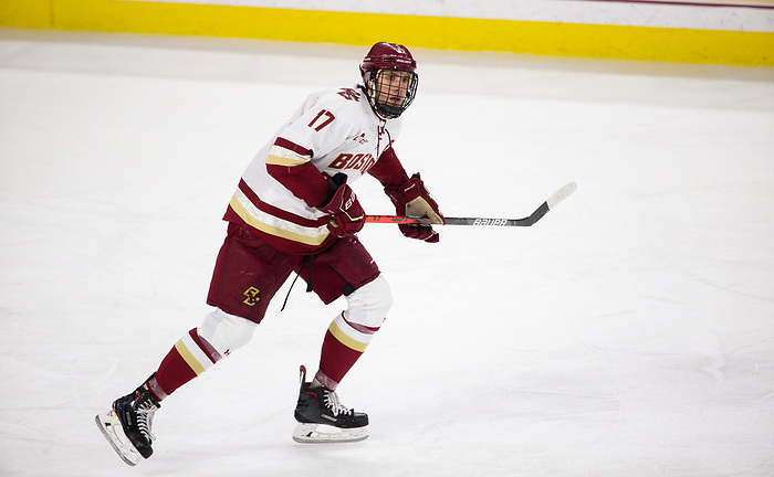 CHESTNUT HILL, MA - NOVEMBER 26: David Cotton #17 of the Boston College Eagles skates against the Yale Bulldogs during NCAA men's hockey at Kelley Rink on November 26, 2019 in Chestnut Hill, Massachusetts. The Eagles won 6-2. (Photo by Rich Gagnon/USCHO) (Rich Gagnon)