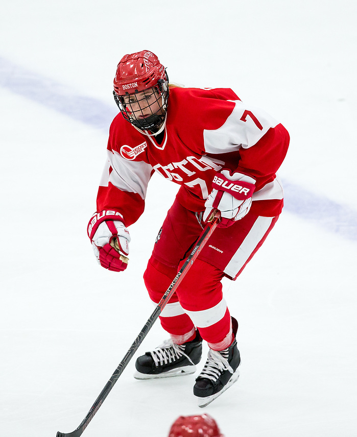 BOSTON, MA - OCTOBER 6: NCAA woman's hockey at Walter Brown Arena between Boston University and Northeastern University on October 6, 2018 in Boston, Massachusetts. (Photo by Rich Gagnon) Jesse Compher of Boston University (Rich Gagnon/Boston University Athletics)