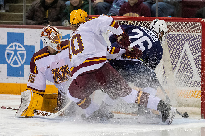 Justen Close (Minnesota - 1), Liam Folkes (Penn State - 26) 15 Nov 19: The University of Minnesota Golden Gopher host the Penn State Nittany Lions in a B1G matchup at 3M Arena at Mariucci in Minneapolis, MN. (Jim Rosvold)