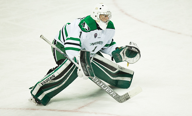 Peter Thome (North Dakota-1) 2017 Nov. 11 The University of North Dakota hosts  Miami of Ohio in a NCHC matchup at the Ralph Engelstad Arena in Grand Forks, ND (Bradley K. Olson)