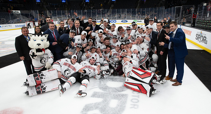 BOSTON, MA - FEBRUARY 10: The Boston University Terriers play the Northeastern Huskies during NCAA hockey in championship game of the annual Beanpot Hockey Tournament at TD Garden on February 10, 2020 in Boston, Massachusetts. (Photo by Rich Gagnon/Boston University Athletics) (Rich Gagnon)