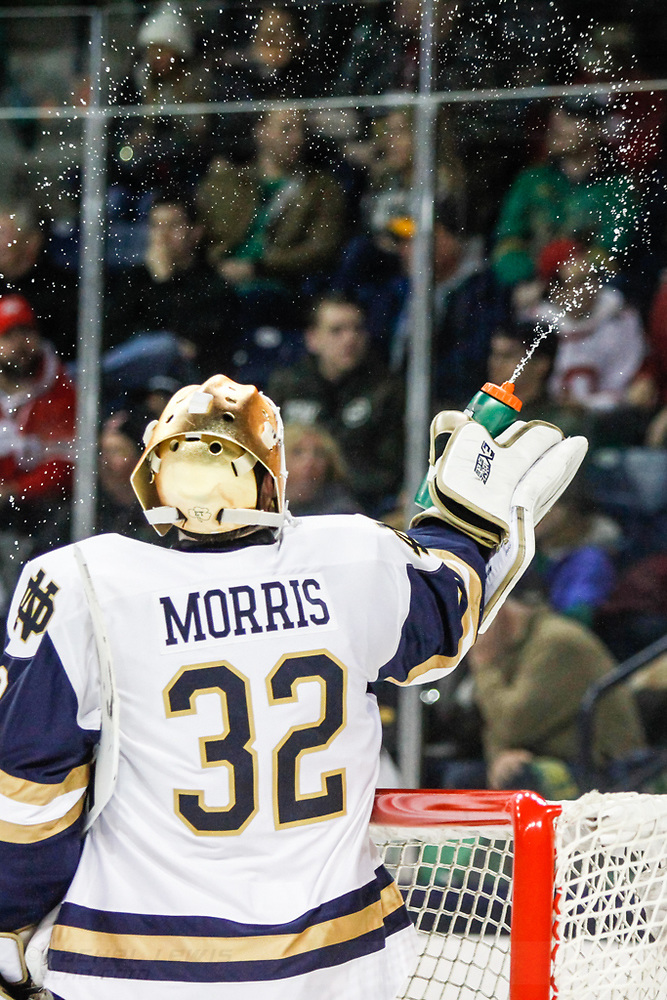 17 MAR 2018: Cale Morris (ND - 32). The University of Notre Dame Fighting Irish host the Ohio State University in the 2018 B1G Championship at Compton Family Ice Arena in South Bend, IN.  (Rachel Lewis - USCHO) (Rachel Lewis/©Rachel Lewis)
