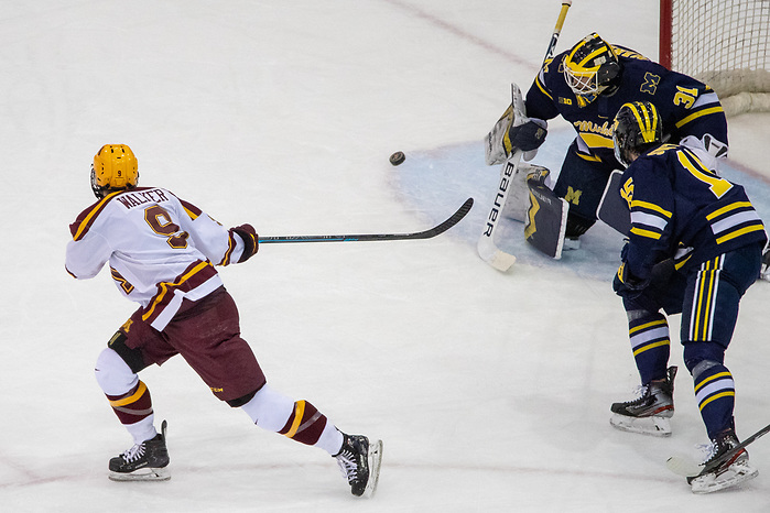 29 Feb 20: The University of Minnesota Golden Gopher host the University of Michigan Wolverines in a B1G matchup at 3M Arena at Mariucci in Minneapolis, MN. (Jim Rosvold)