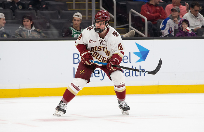 BOSTON, MA - FEBRUARY 10: Alex Newhook #18 of the Boston College Eagles. NCAA hockey in consolation game of the annual Beanpot Hockey Tournament at TD Garden on February 10, 2020 in Boston, Massachusetts. (Photo by Rich Gagnon/USCHO) (Rich Gagnon)